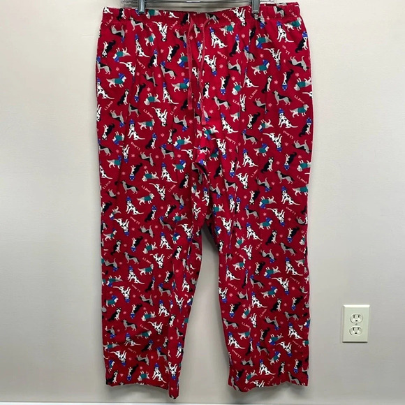 L.L. Bean Flannel Sleep Pants Red Winter Dog Print XL - Picture 1 of 16